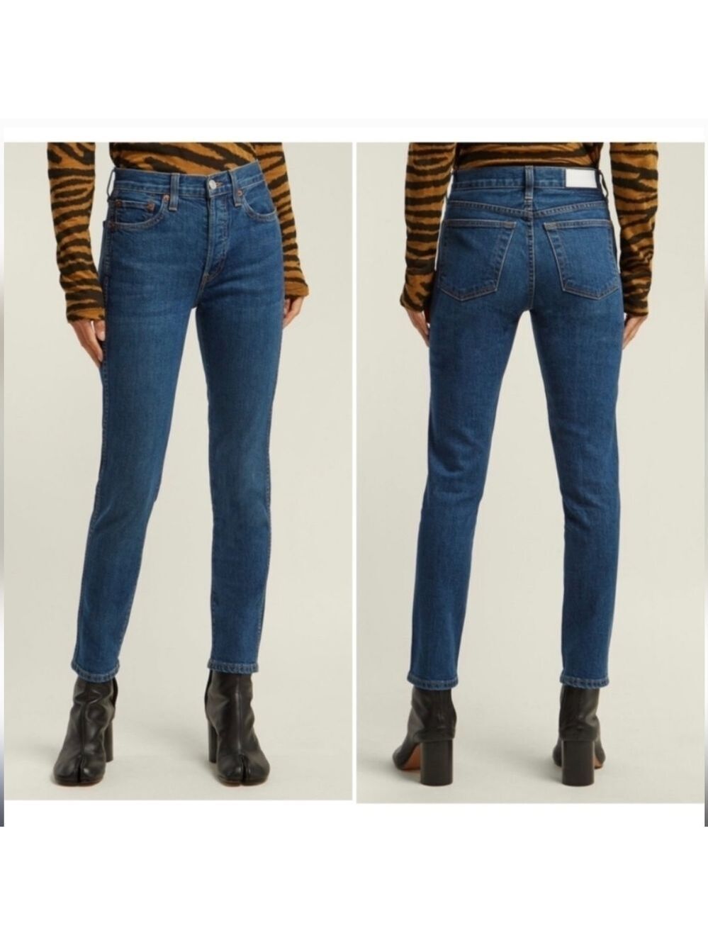 Re/Done Womens High Rise Jeans Double Needle Crop Straight Leg Blue 24